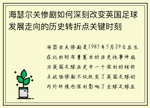 海瑟尔关惨剧如何深刻改变英国足球发展走向的历史转折点关键时刻